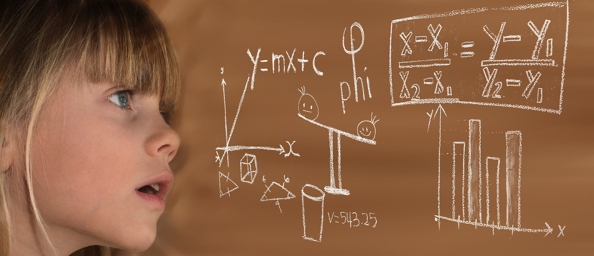 a young girl with science formula calculations